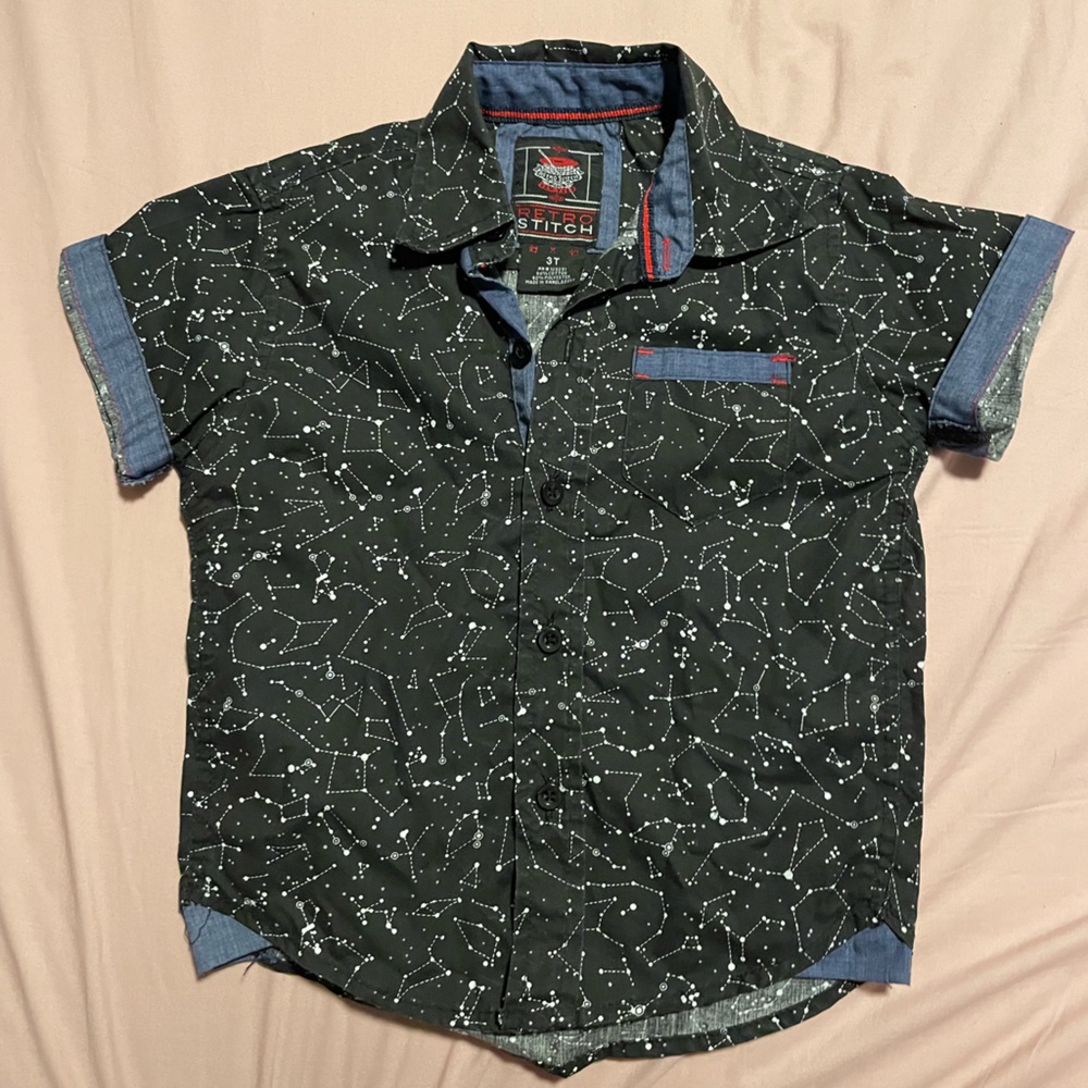 Retro Stitch 3T Boys Button-up Short Sleeve Shirt Star Constellations